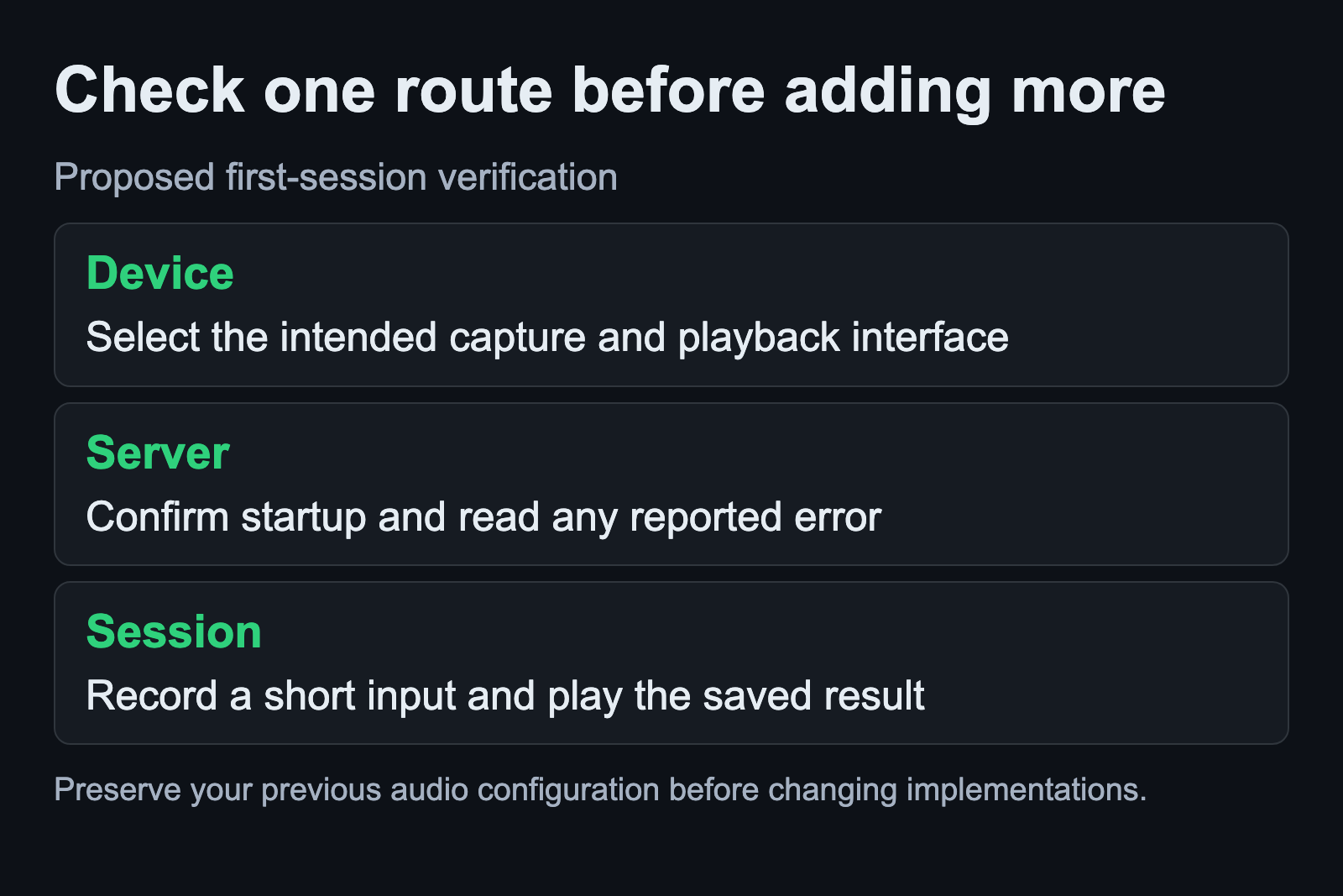 Select the interface, confirm the server and test recording and playback