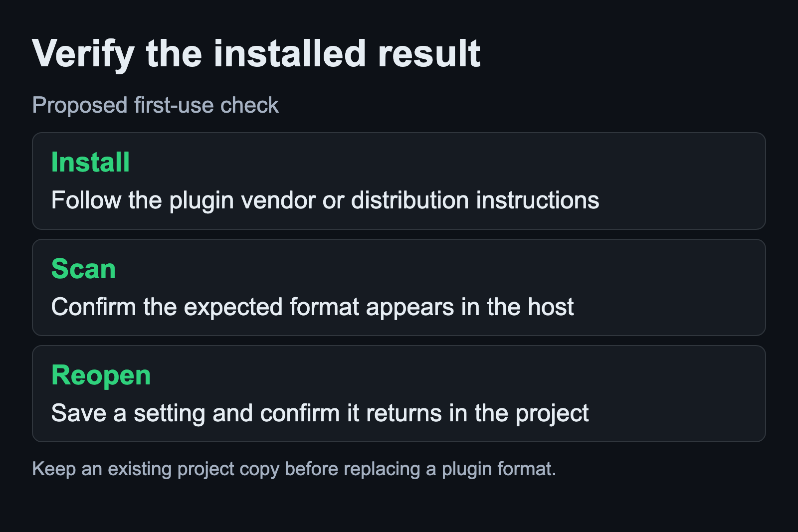 Install the supported build, inspect the scan result and verify saved state