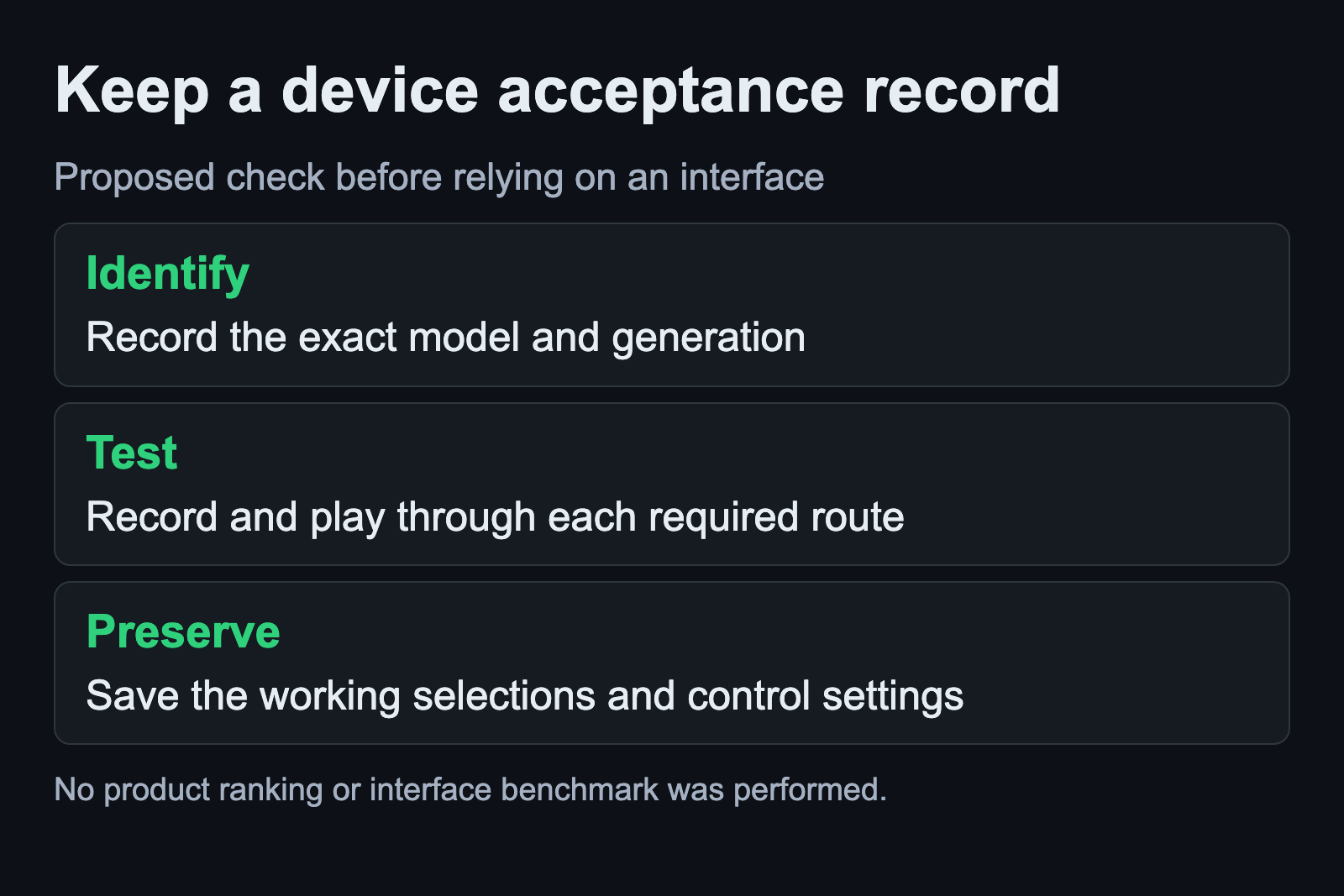 Identify the exact model, test required channels and preserve working settings